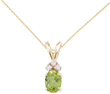 Image of 14K Yellow Gold Oval Peridot & Diamond Pendant (Chain NOT included) P8024-08