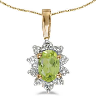 Image of 14k Yellow Gold Oval Peridot And Diamond Pendant (Chain NOT included)