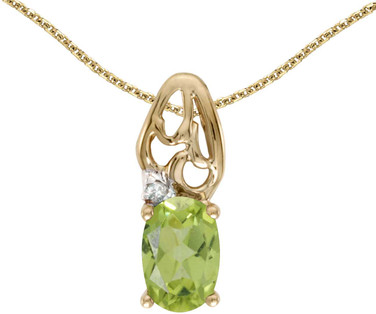 Image of 14k Yellow Gold Oval Peridot And Diamond Pendant (Chain NOT included) (CM-P2582X-08)