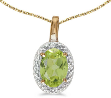 Image of 14k Yellow Gold Oval Peridot And Diamond Pendant (Chain NOT included) (CM-P2615X-08)