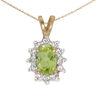 Image of 14k Yellow Gold Oval Peridot And Diamond Pendant (Chain NOT included) (CM-P6410X-08)