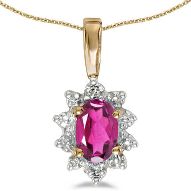 Image of 14k Yellow Gold Oval Pink Topaz And Diamond Pendant (Chain NOT included)