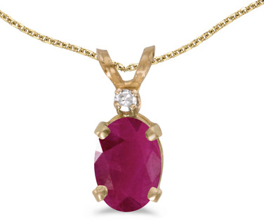 14k Yellow Gold Oval Ruby And Diamond Pendant (Chain NOT included) (CM-P6411X-07)