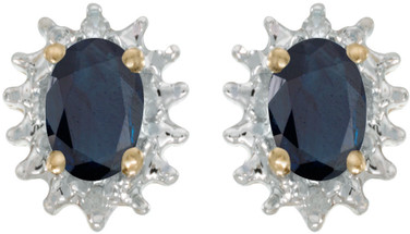 14k Yellow Gold Oval Sapphire And Diamond Stud Earrings (CM-E1342X-09)