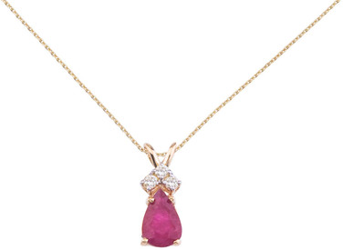 Image of 14K Yellow Gold Pear-Shaped Ruby & .05ctw Diamond Pendant (Chain NOT included)
