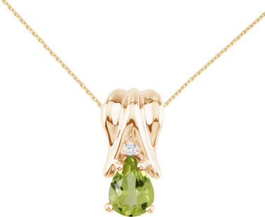 Image of 14K Yellow Gold Peridot & Diamond Pear-Shaped Pendant (Chain NOT included)