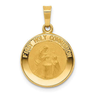 Image of 14K Yellow Gold Polished & Satin First Holy Communion Medal Pendant XR1388 Image of 14K Yellow Gold Polished & Satin First Holy Communion Medal Pendant XR1388