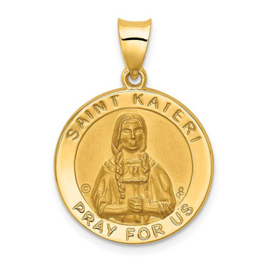 Image of 14K Yellow Gold Polished & Satin St. Kateri Hollow Medal Pendant