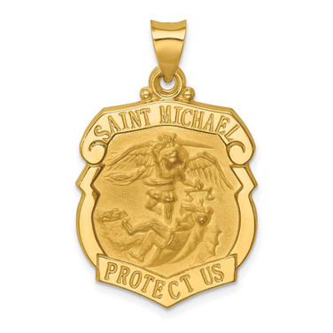 Image of 14K Yellow Gold Polished & Satin St. Michael Badge Medal Pendant XR1306