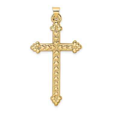 Image of 14K Yellow Gold Polished & Textured Hollow Hearts Cross Pendant