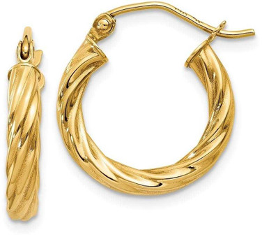 Image of 10mm 14K Yellow Gold Polished 2.75mm Twisted Hoop Earrings TC387 Image of 10mm 14K Yellow Gold Polished 2.75mm Twisted Hoop Earrings TC387