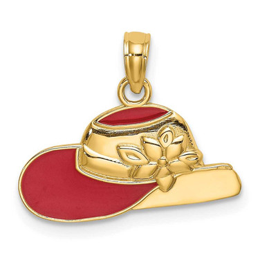Image of 14K Yellow Gold Polished 2-D Red Enamel Hat Pendant
