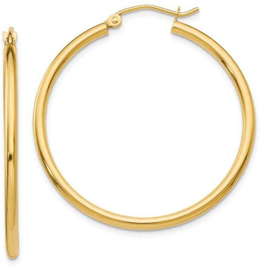 Image of 35mm 14K Yellow Gold Polished 2mm Lightweight Tube Hoop Earrings T913L