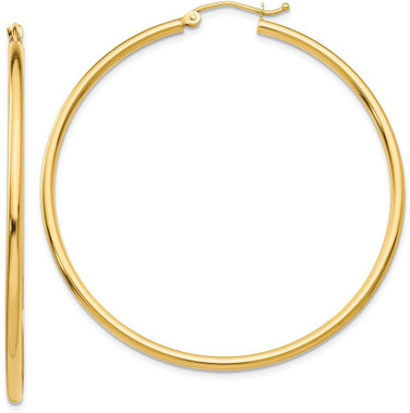 Image of 50mm 14K Yellow Gold Polished 2mm Tube Hoop Earrings T921