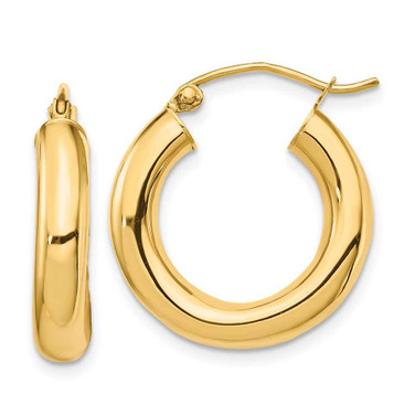 Image of 21.38mm 14K Yellow Gold Polished 4mm Tube Hoop Earrings T1163