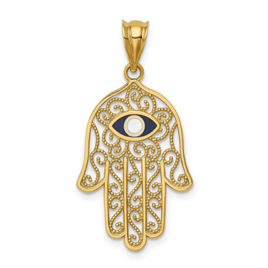 Image of 14k Yellow Gold Polished and Enameled Hamsa Pendant