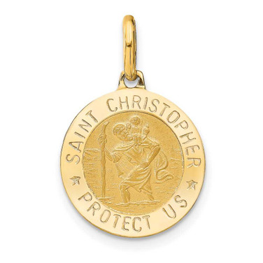 Image of 14k Yellow Gold Polished and Satin Round St. Christopher Charm