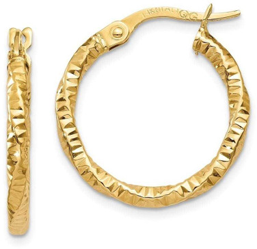Image of 19mm 14K Yellow Gold Polished and Textured Hoop Earrings TH671