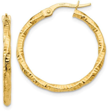 Image of 25mm 14K Yellow Gold Polished and Textured Hoop Earrings TH674