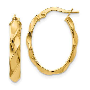 Image of 22mm 14K Yellow Gold Polished and Twisted Oval Hoop Earrings