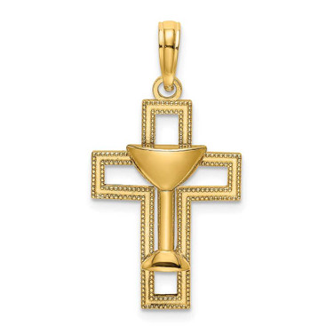 Image of 14K Yellow Gold Polished Cross w/ Communion Cup Pendant