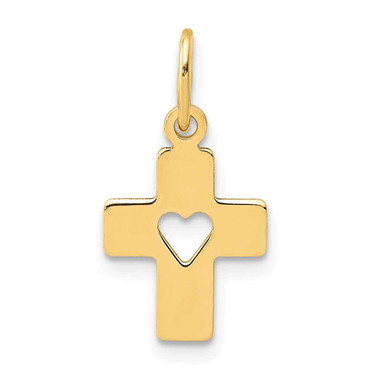 Image of 14K Yellow Gold Polished Cross w/ Heart Charm