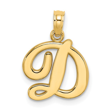 14K Yellow Gold Polished D Script Initial Pendant