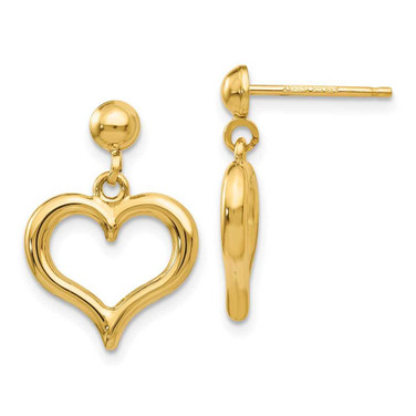 Image of 19mm 14K Yellow Gold Polished Heart Post Dangle Earrings