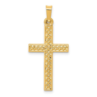 Image of 14K Yellow Gold Polished Lattice Textured Cross Pendant