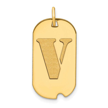 Image of 14K Yellow Gold Polished Letter V Initial Dog Tag Pendant