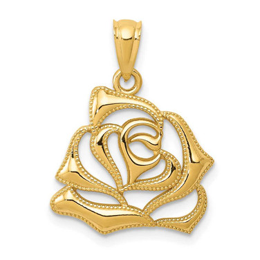 Image of 14K Yellow Gold Polished Open Rose Flower Pendant