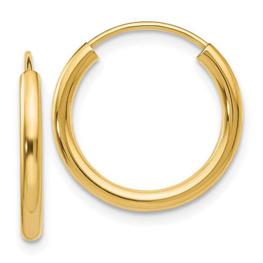 Image of 14mm 14K Yellow Gold Polished Round Endless 2mm Hoop Earrings H978 Image of 14mm 14K Yellow Gold Polished Round Endless 2mm Hoop Earrings H978