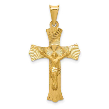 Image of 14K Yellow Gold Polished Satin & Shiny-Cut Crucifix Pendant K5551 Image of 14K Yellow Gold Polished Satin & Shiny-Cut Crucifix Pendant K5551