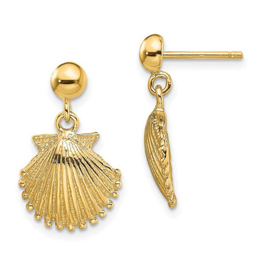 Image of 17.4mm 14K Yellow Gold Polished Scallop Shell Dangle Earrings TE748