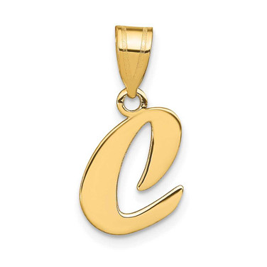 Image of 14K Yellow Gold Polished Script Letter C Initial Pendant