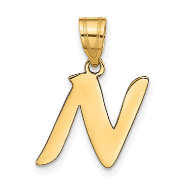Image of 14K Yellow Gold Polished Script Letter N Initial Pendant