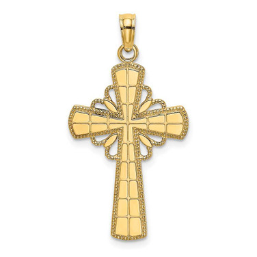Image of 14K Yellow Gold Polished w/ Beaded Edge & Grid Accent Cross Pendant
