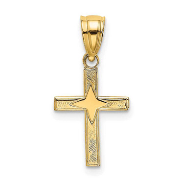 Image of 14K Yellow Gold Polished w/ Star Pattern Mini Cross Pendant