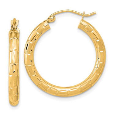 Image of 26.55mm 14K Yellow Gold Polished, Satin & Shiny-Cut Hoop Earrings TF1011