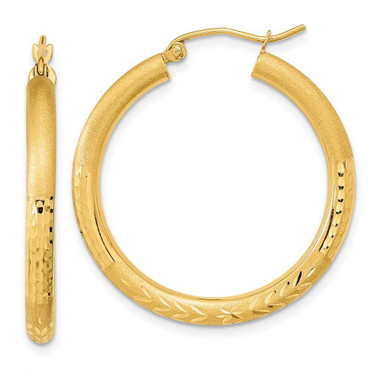Image of 32.28mm 14K Yellow Gold Polished, Satin & Shiny-Cut Hoop Earrings TF1042