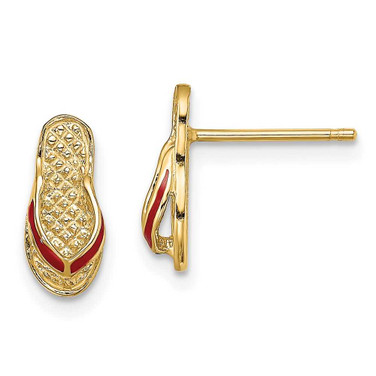 Image of 14K Yellow Gold Red Enamel Flip-Flop Post Earrings