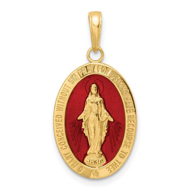 Image of 14k Yellow Gold Red Enameled Miraculous Medal Pendant M1433ER Image of 14k Yellow Gold Red Enameled Miraculous Medal Pendant M1433ER