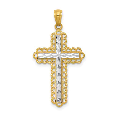 Image of 14K Yellow Gold Rhodium Plated Shiny-Cut Cross Pendant