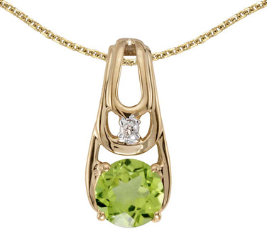 Image of 14k Yellow Gold Round Peridot And Diamond Pendant (Chain NOT included)