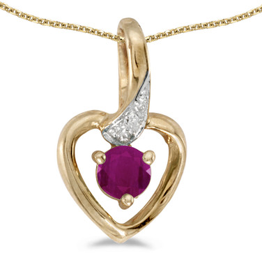14k Yellow Gold Round Ruby And Diamond Heart Pendant (Chain NOT included)