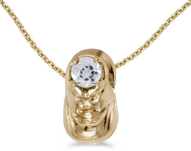 Image of 14k Yellow Gold Round White Topaz Baby Bootie Pendant (Chain NOT included)