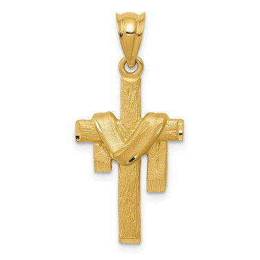 Image of 14K Yellow Gold Satin Draped Cross Pendant