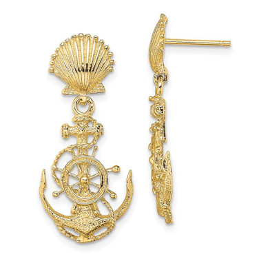 Image of 14K Yellow Gold Shell & Anchor Double Dangle Earrings