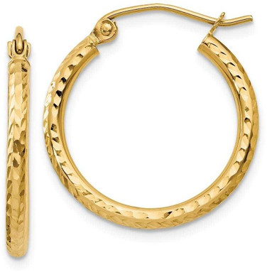 Image of 20mm 14K Yellow Gold Shiny-Cut 2mm Round Tube Hoop Earrings TC233