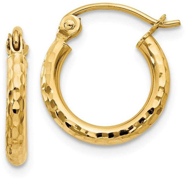 Image of 13mm 14K Yellow Gold Shiny-Cut 2mm Round Tube Hoop Earrings TC235